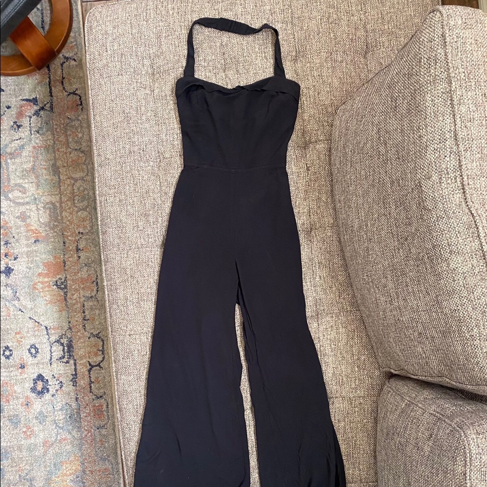 Reformation Della Back Cutout Crop Flare Halter Jumpsuit Size Small